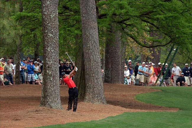 Tiger Woods hits at Augusta National Golf Club