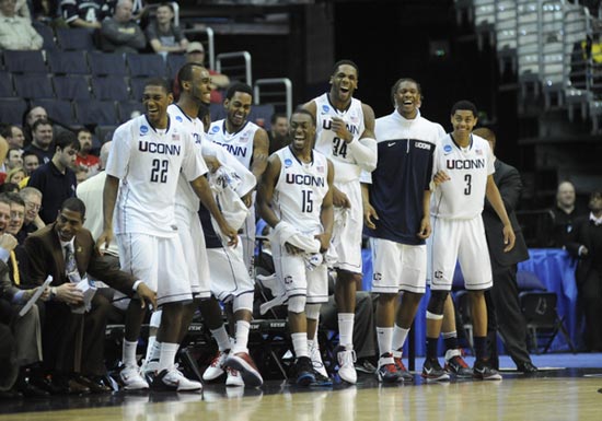 UConn celebrates the win.